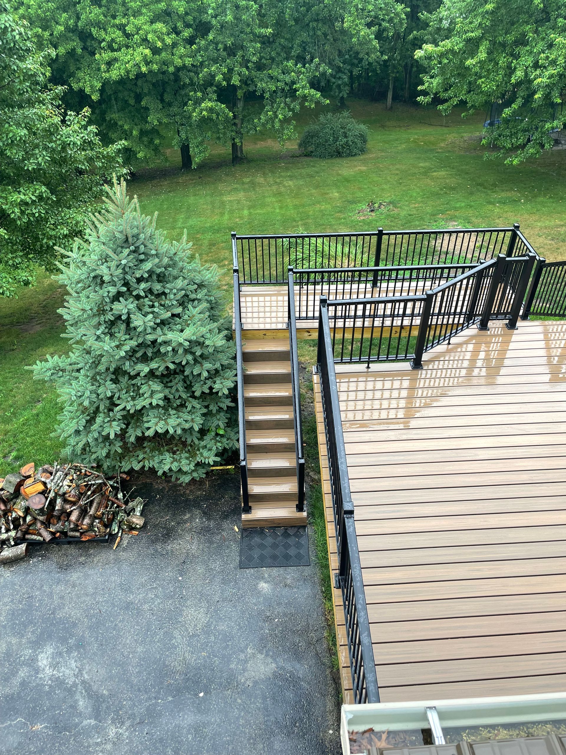 Brand new residential deck with railings