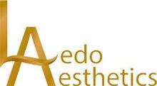 Gold logo: LA with swoosh, "edo esthetics".
