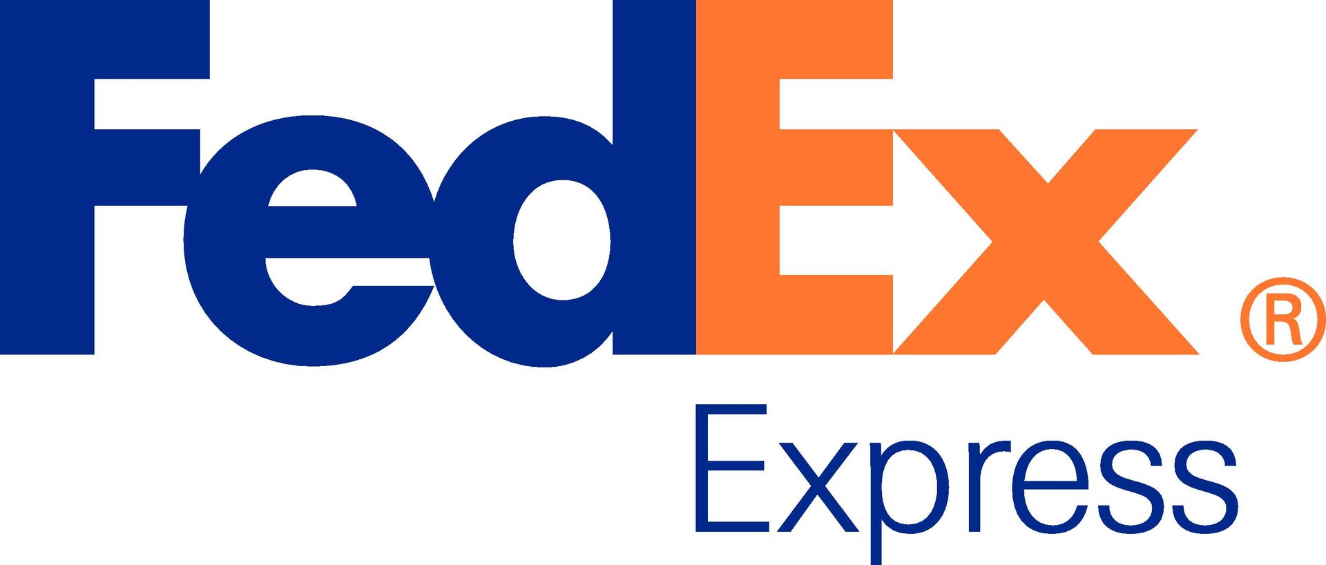 FedEx Express logo: blue and orange text with a hidden arrow between the E and X.