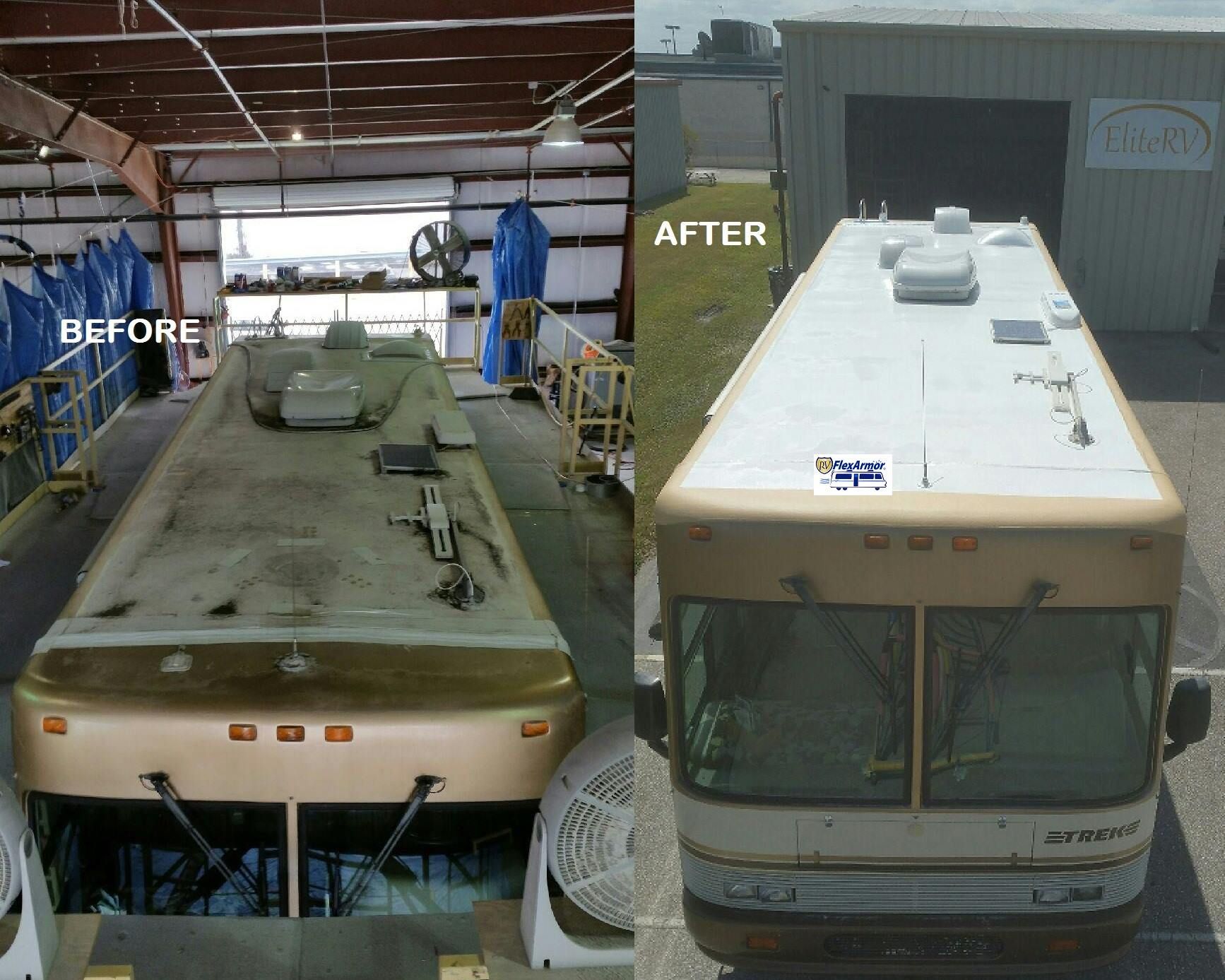 A before and after photo of a bus with the word after on the bottom
