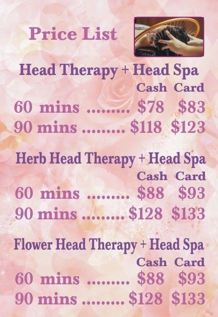 A price list for head therapy and head spa