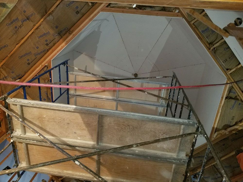 A staircase that is being built in a building