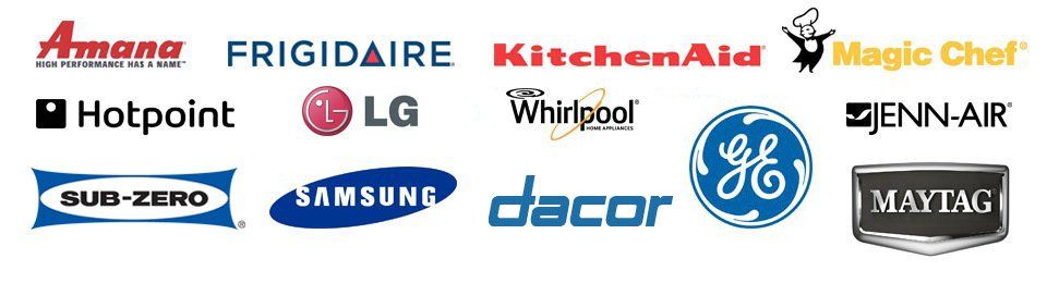 Amana, Frigidaire, Kitchen Aid, Magic Chef, Hotpoint, LG, Speed Queen, Jenn-Air, Roper, Samsung, Whirlpool, GE, Maytag