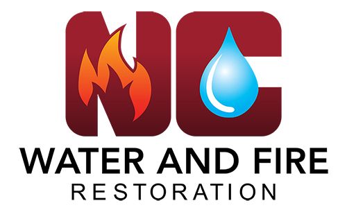 Logo for NC Water and Fire Restoration featuring the letters N and C with a flame inside the N and a water drop in the C.