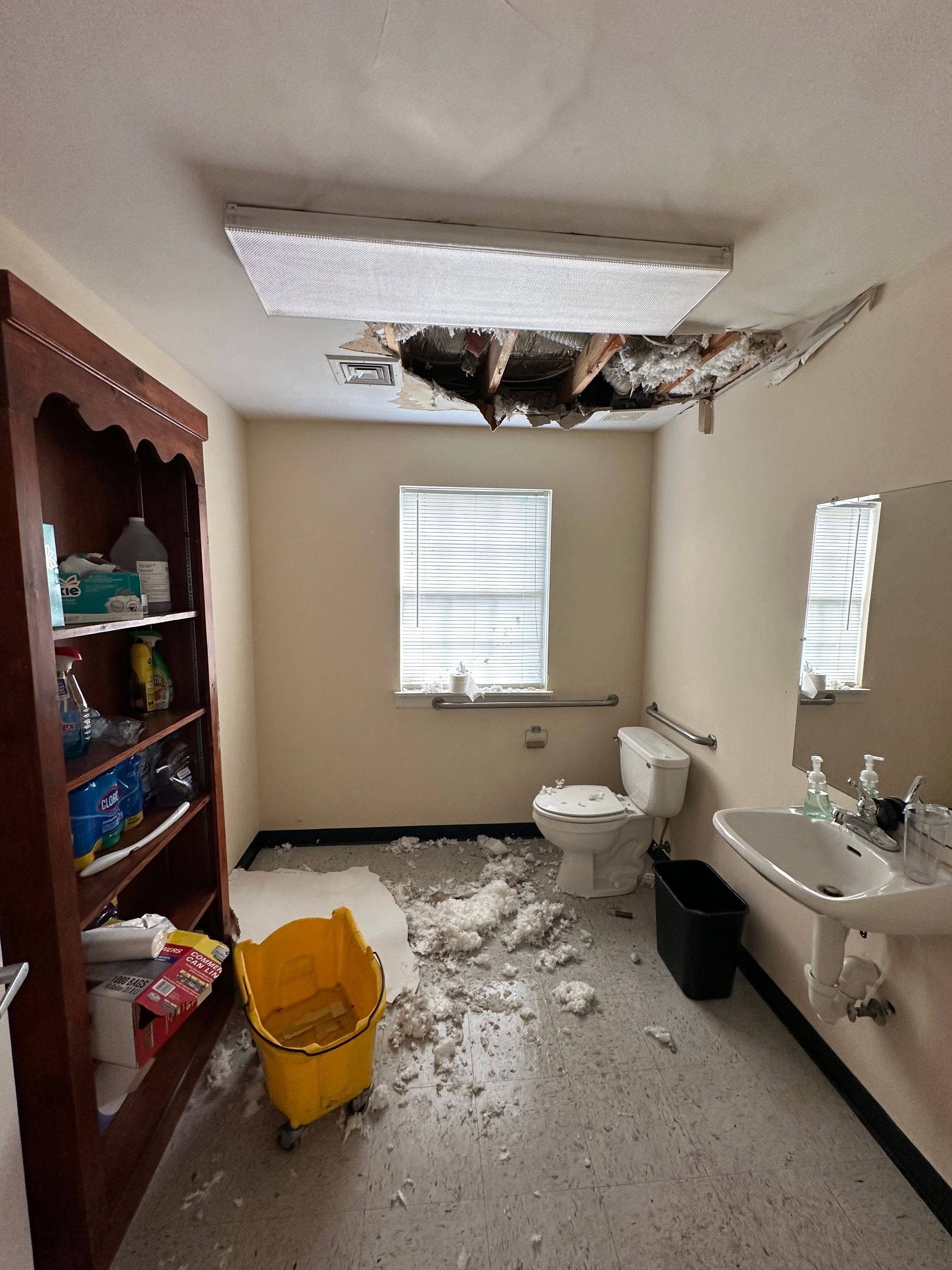 A bathroom with a toilet a sink and a window