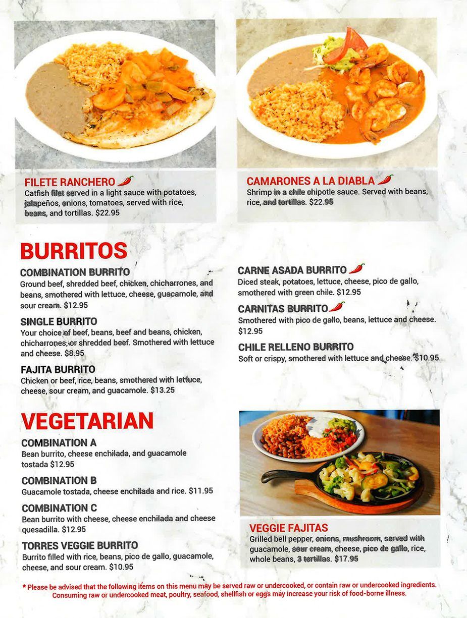 Torres Mexican Food Menu Burritos