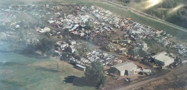 Aerial view of junkyard