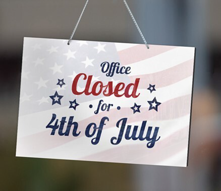 A sign that says office closed for 4th of July