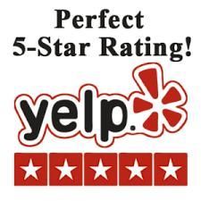 Yelp logo with a five-star rating
