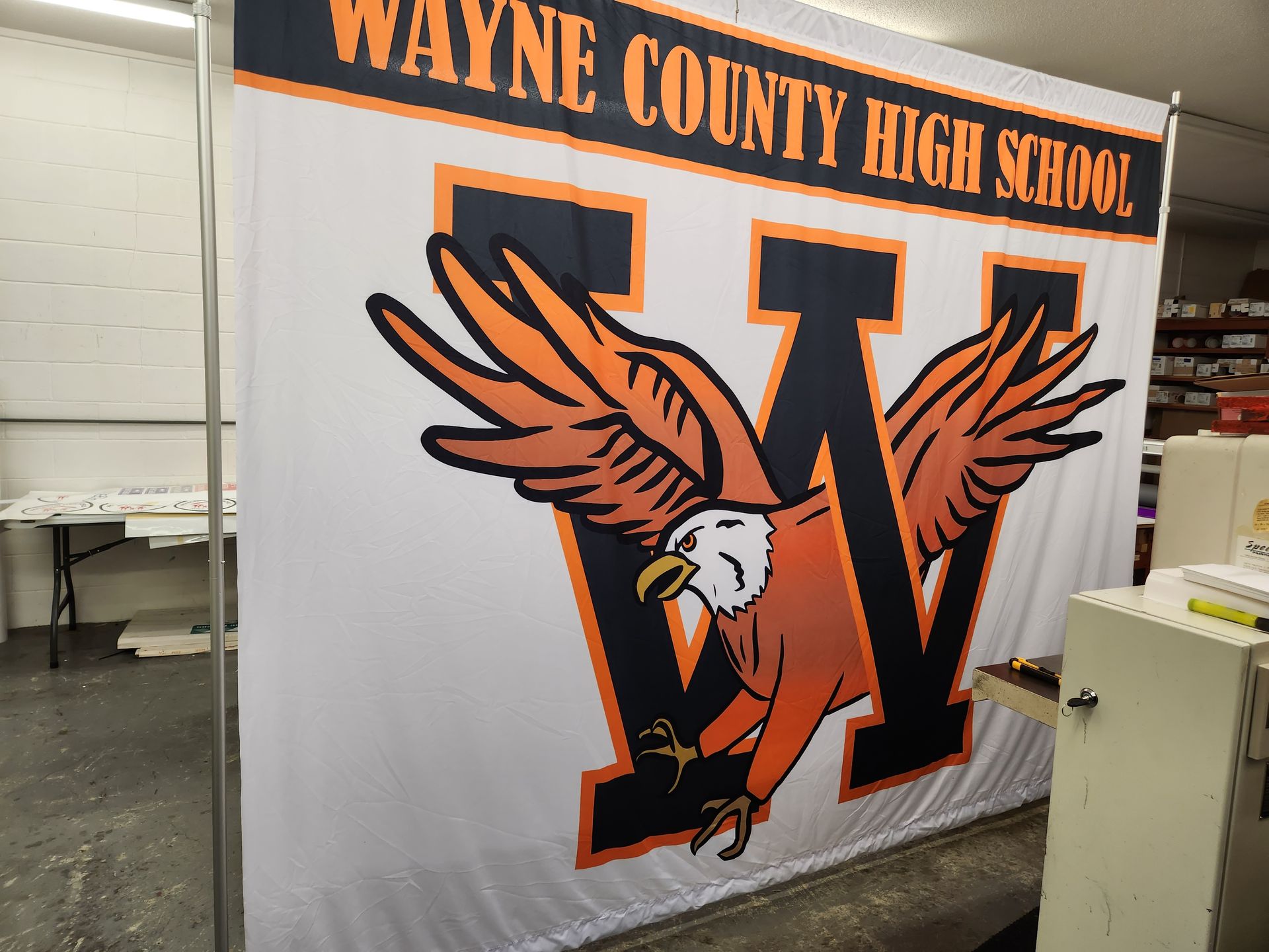 A banner for wayne county high school with an eagle on it