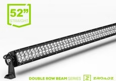 52-inch straight LED light bar for a vehicle, black with two rows of bright white lights, on a white background.
