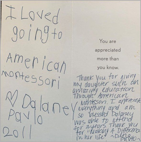 Card with handwritten message: 