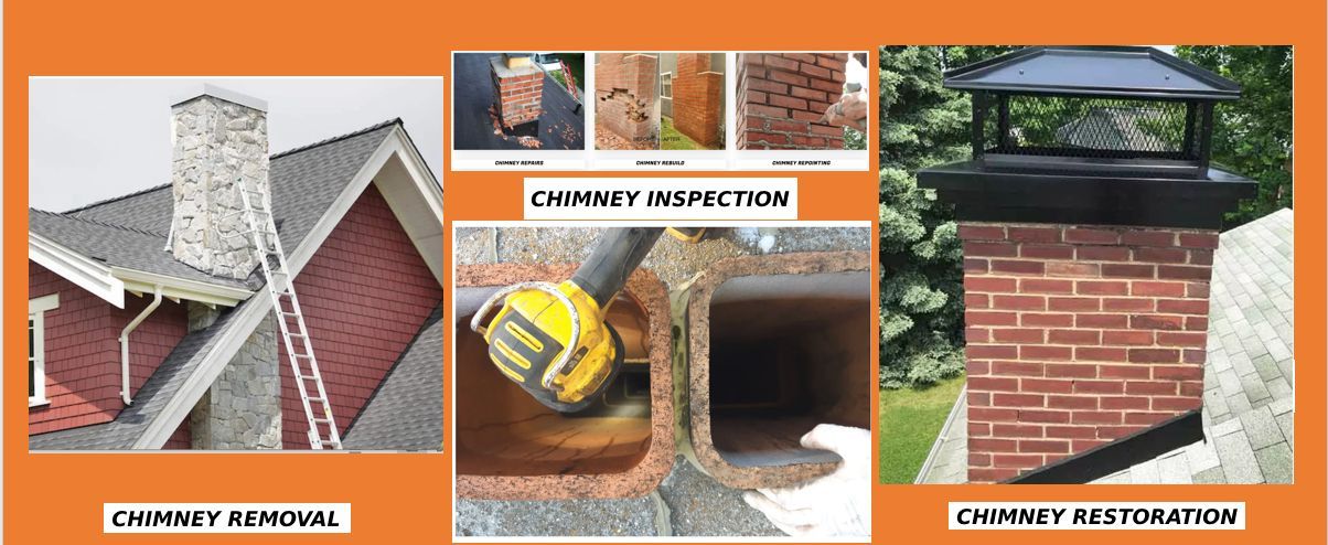 A picture of a chimney inspection, chimney removal, and chimney restoration