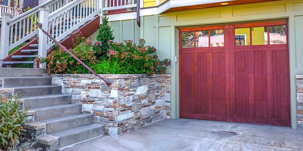 stairs and steps with red door