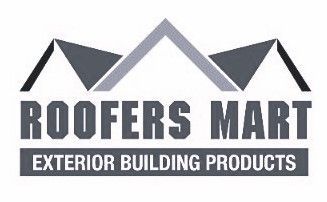 A logo for roofers mart exterior building products.