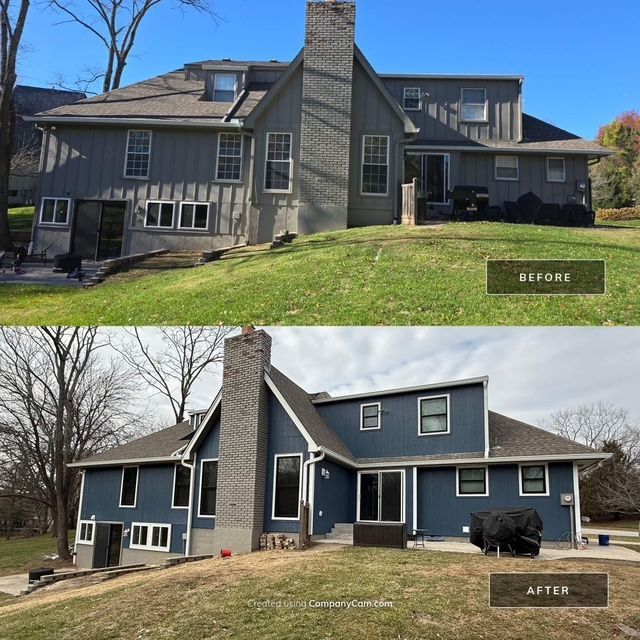 A before and after picture of a house