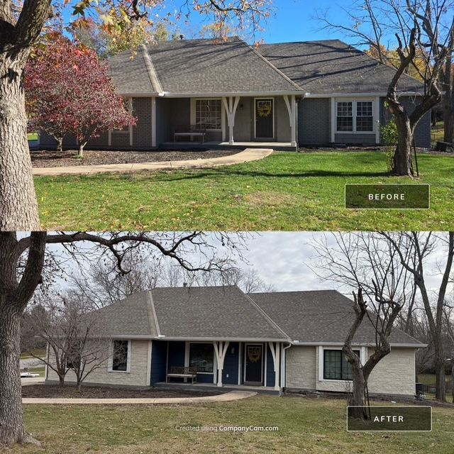 A before and after picture of a house