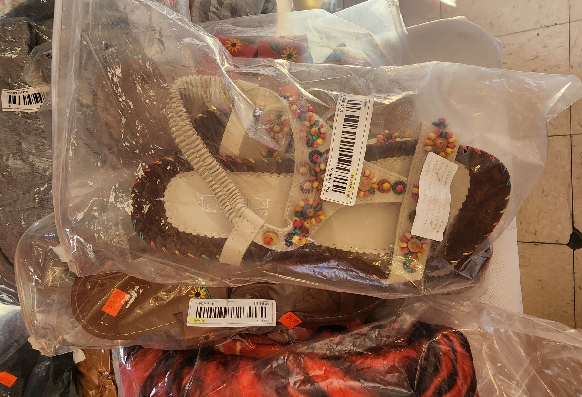 a pair of sandals are in a plastic bag