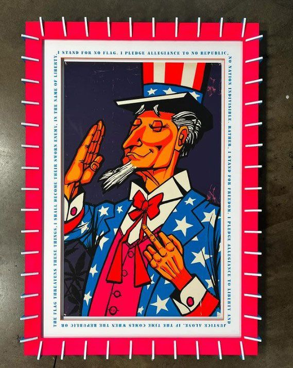 A picture of uncle sam saluting with a red border