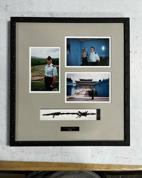 Framing of these pictures and a piece of barbed wire from the DMZ in Korea