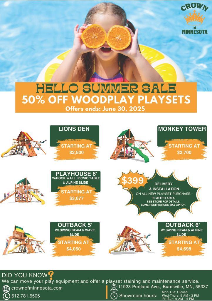 A poster for a summer sale for wood playsets