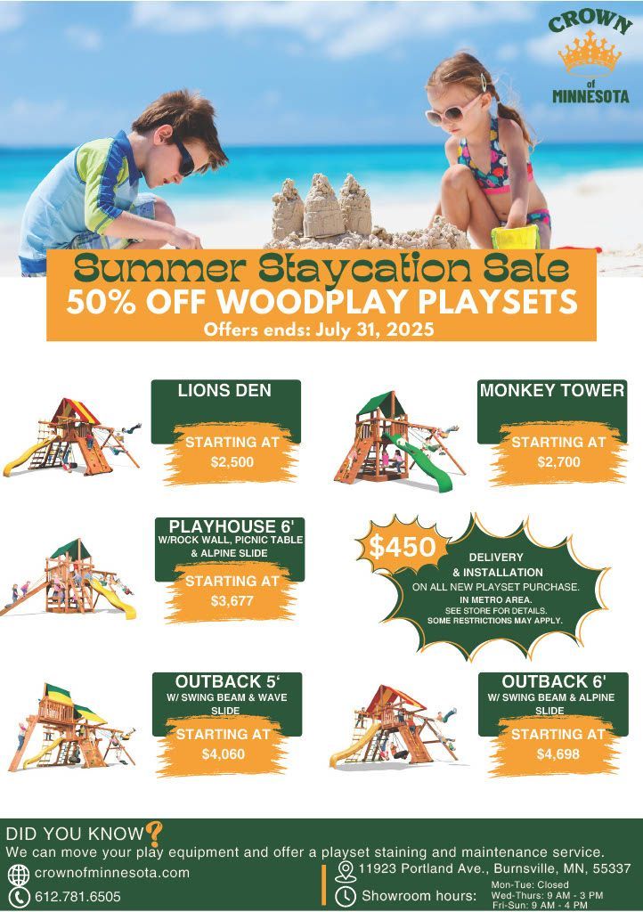 A poster for a summer sale for wood playsets