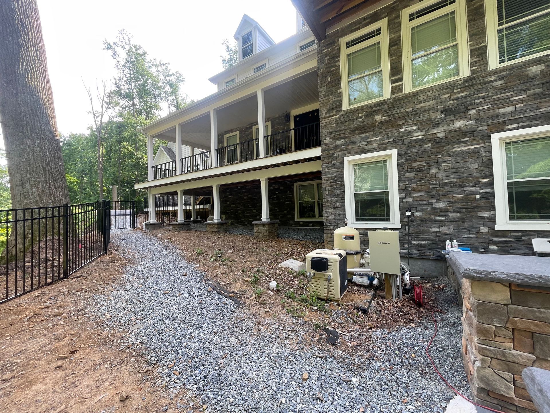 A large house with an outdated walkway