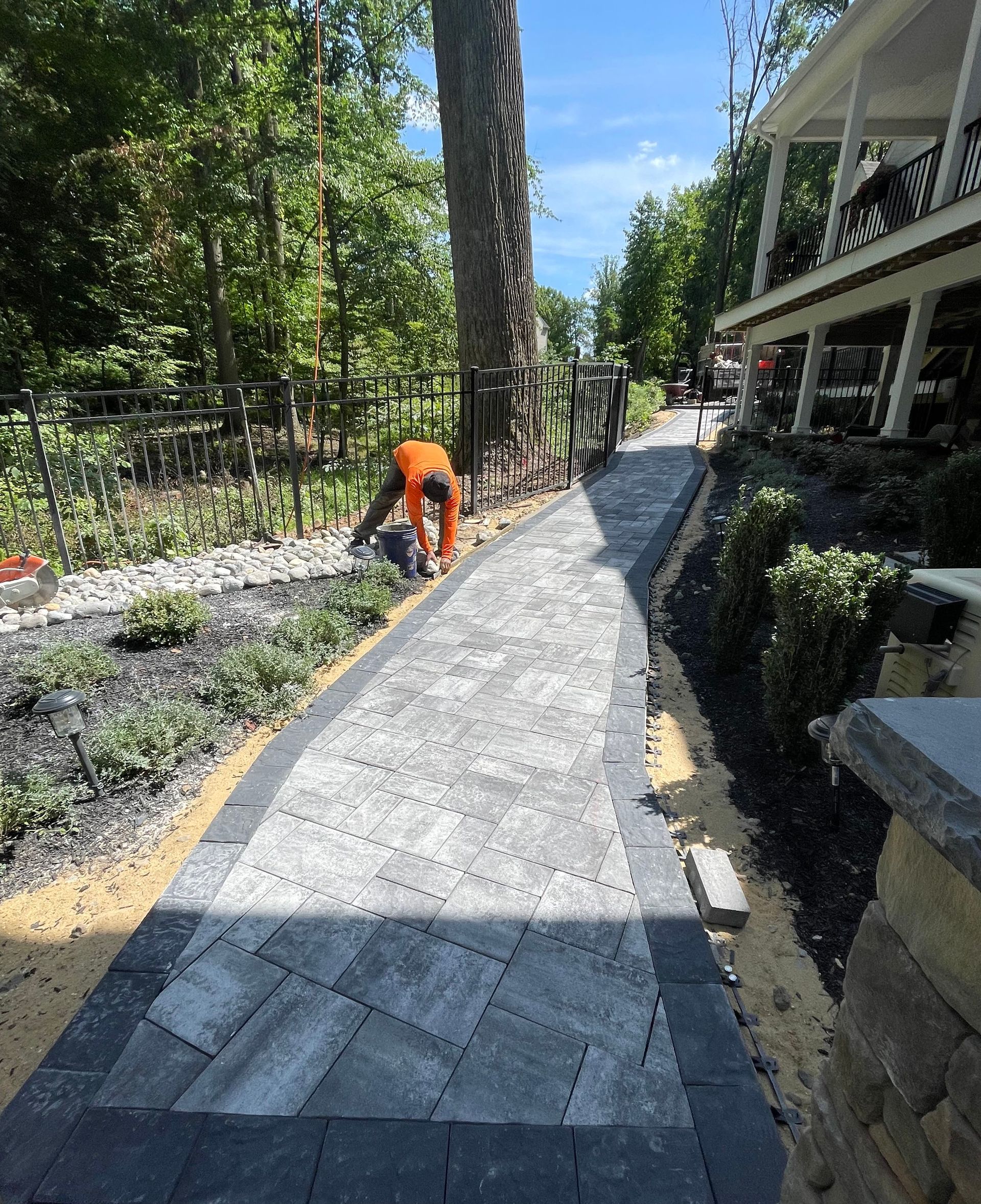A large house with a new walkway