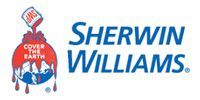 Sherwin-Williams logo: paint can pouring red paint over a globe. Text reads 