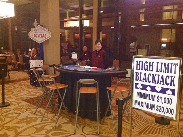 A blackjack table with a sign that says high limit blackjack