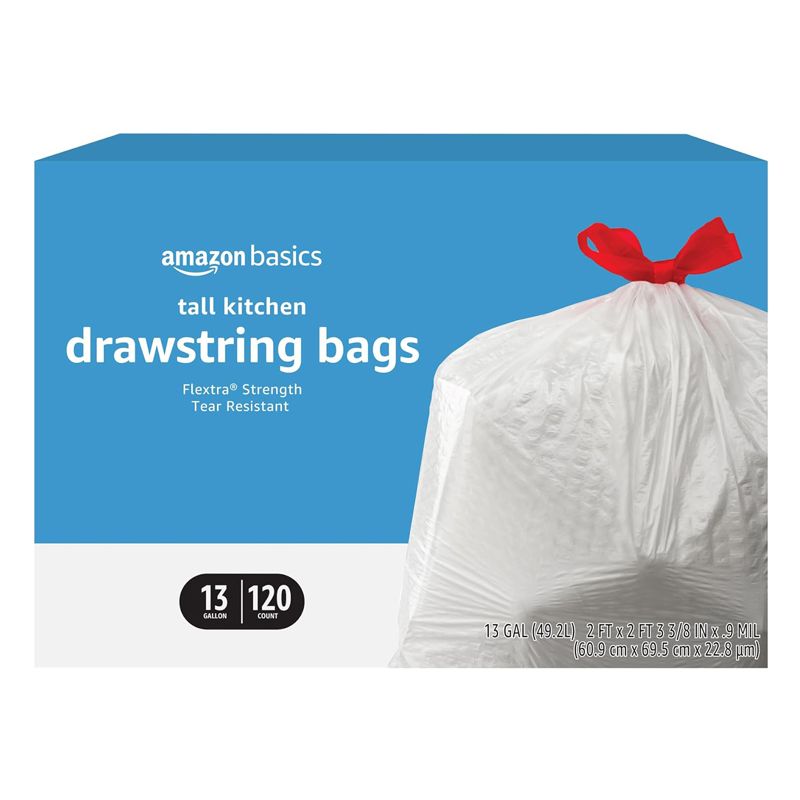 Flextra Tall Kitchen Drawstring Trash Bags, Unscented, 120 Count