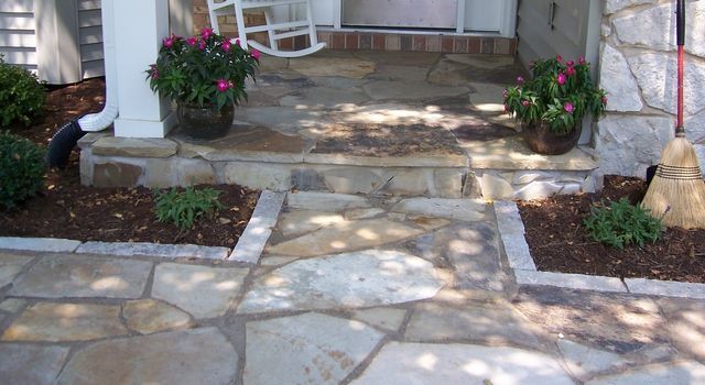 Flagstone porch & pathway with landscaping