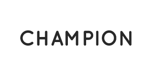 The word champion is written in black on a white background.