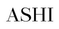 Black serif text reading “ASHI” on a white background