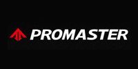 Promaster logo in white with a red emblem on a black background