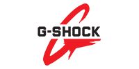 G-SHOCK logo with bold black text and a red stylized “G” on a white background