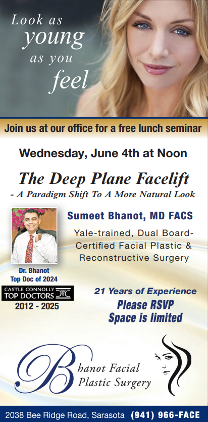 An advertisement for a free lunch seminar called the deep plane facelift