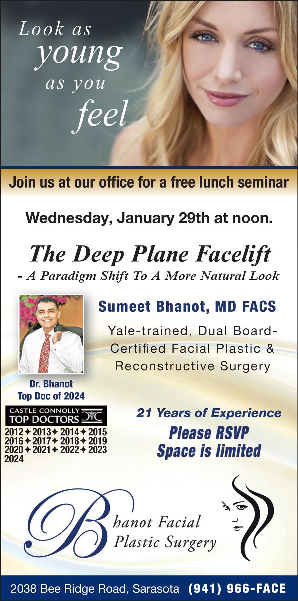 An advertisement for a seminar called The Deep Plane Facelift