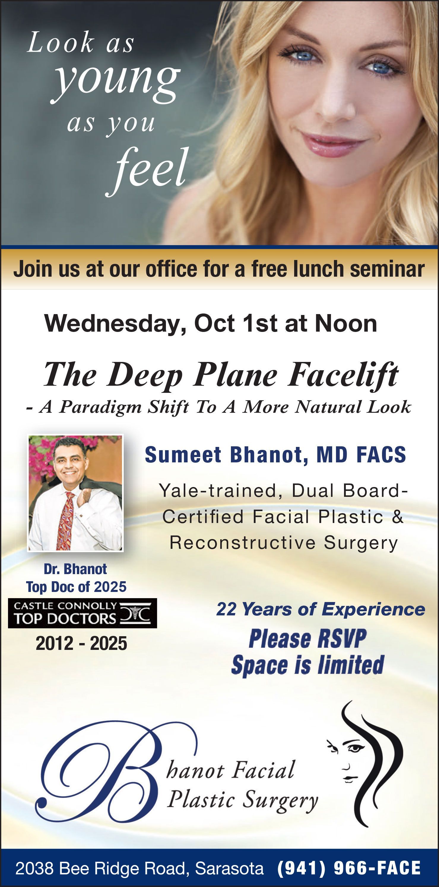 An advertisement for a seminar called the deep plane facelift