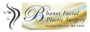 Logo for Bhanot Facial Plastic Surgery featuring a woman's face and text.