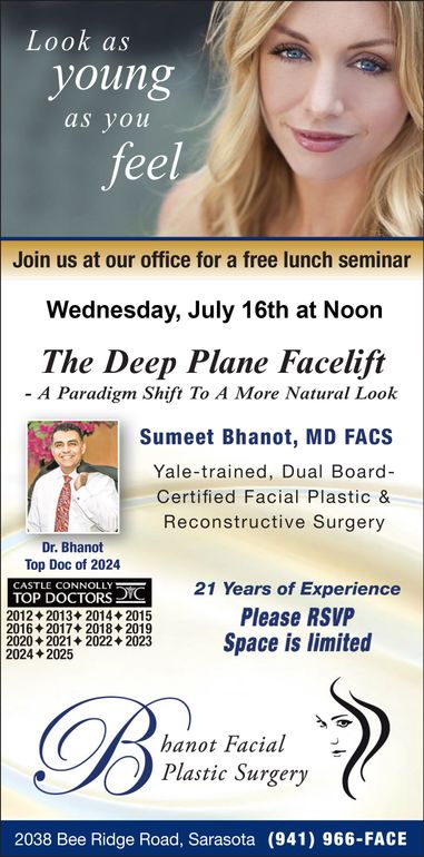 An advertisement for a free lunch seminar called the deep plane facelift