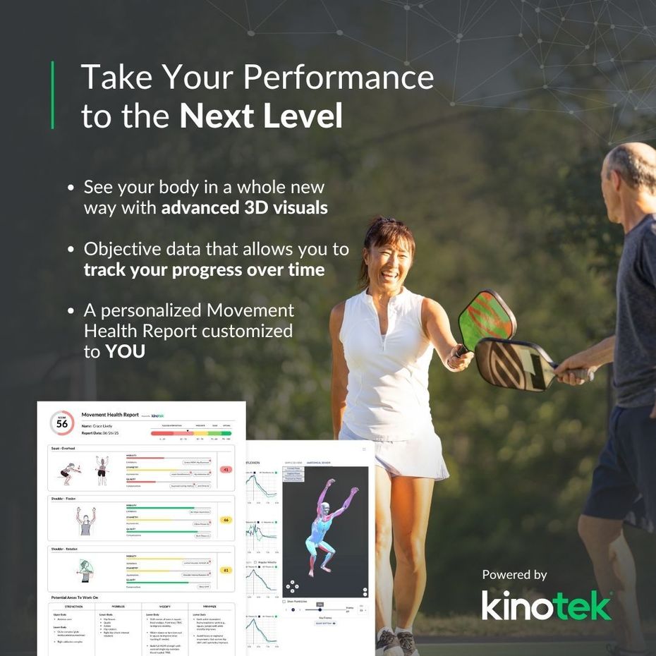 Pickleball player undergoing a Kinotek assessment to analyze movement and enhance athletic performance