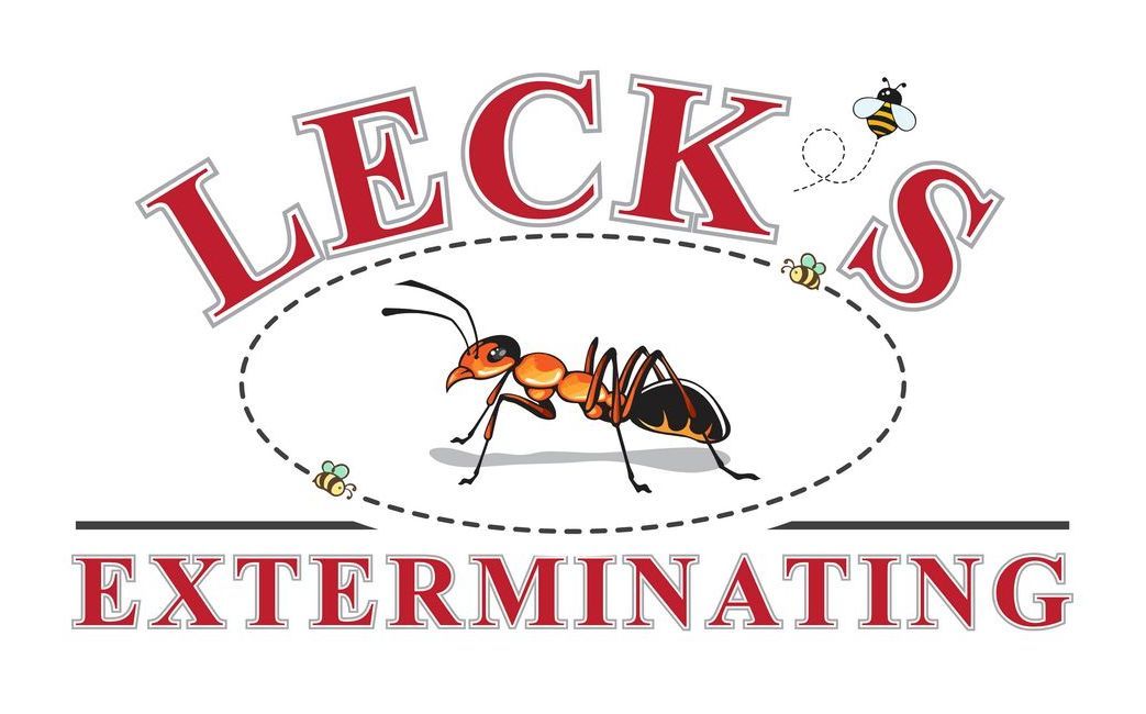 Logo for Leck's Exterminating, featuring an ant inside an oval, with the company name above and below.