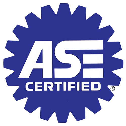 Blue ASE Certified logo with white text and gear-shaped border
