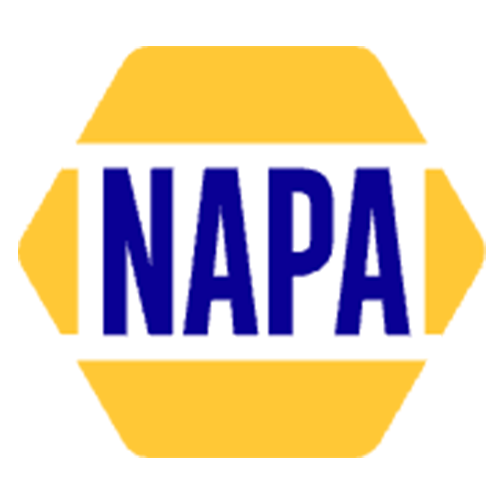 NAPA logo in blue letters inside a yellow hexagon