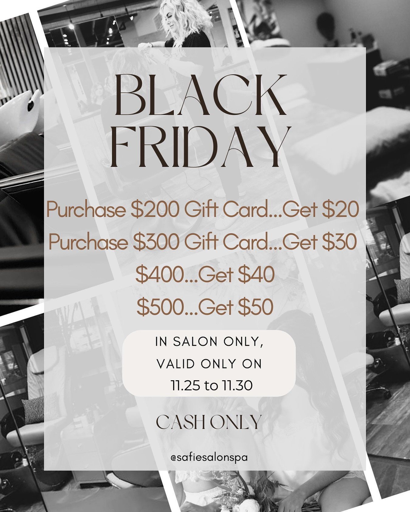 Black Friday gift card promotion at a salon. 