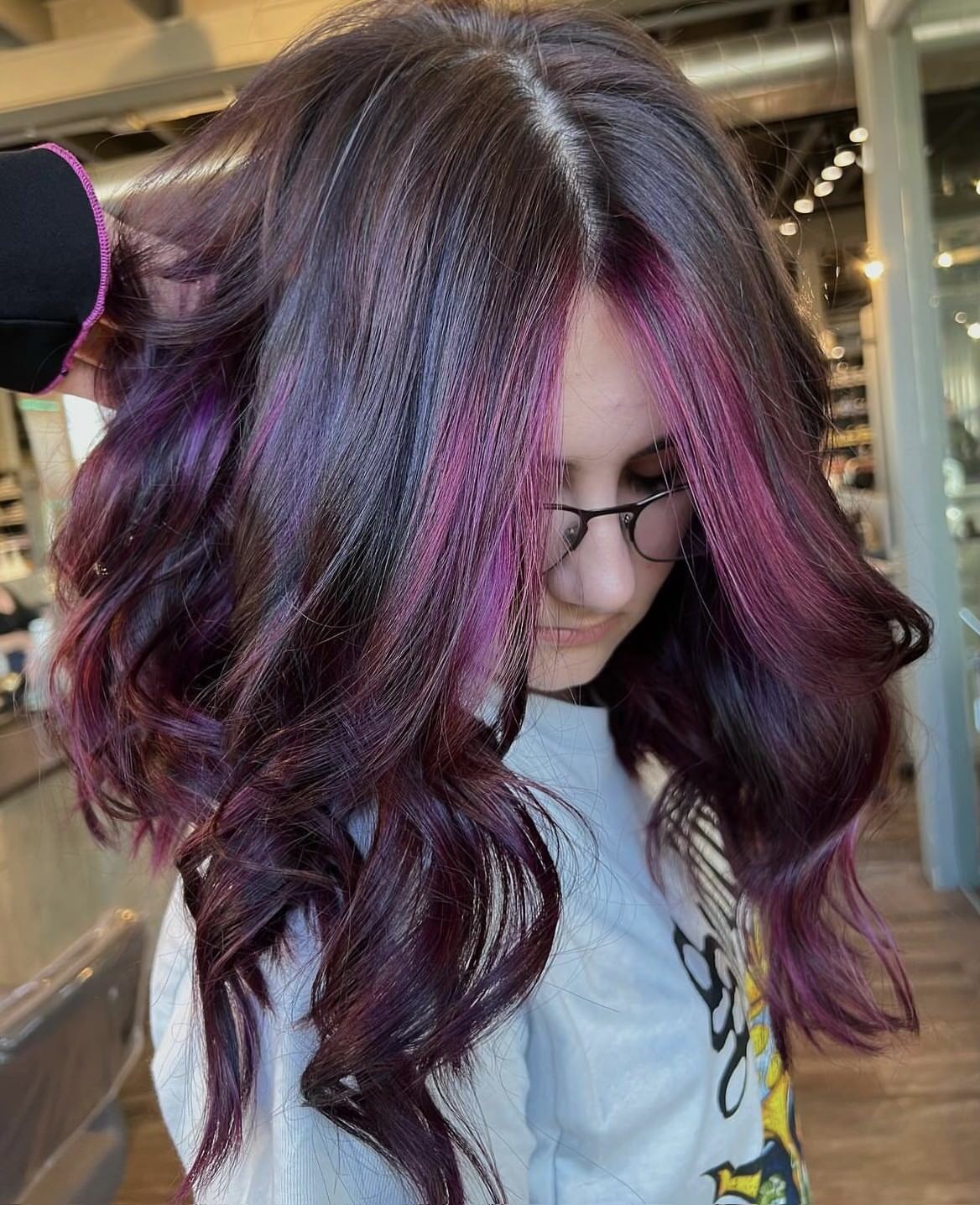 Woman with purple highlights