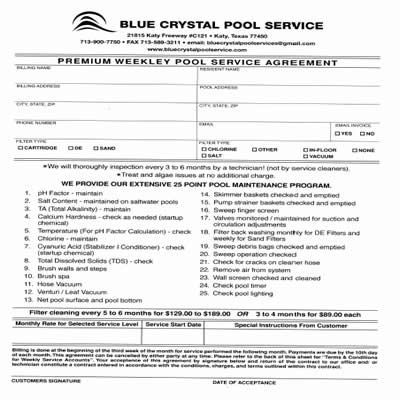 A blue crystal pool service premium weekly pool service agreement