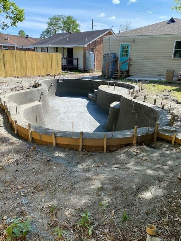 Steel and gunite framing phase for custom pool build in Baton Rouge, LA
