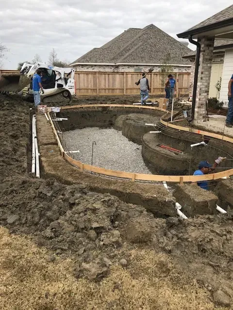 Steel and plumbing in place for in-ground pool under construction in Hammond, LA